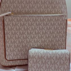 Michael Kors Cream and Tan Backpack & Wallet
