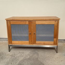 Media Cabinet Console Table Maple Wood Stainless 