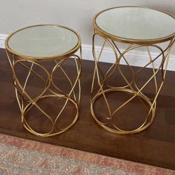 Vintage Gold Style Mirror Side Tables 