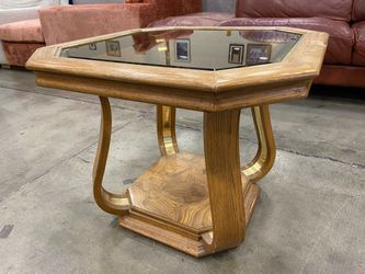 Bentwood Base End Table with Smoked Glass Top and Brass Accents