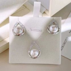 Non-nucleus Pearl Set - Earrings And Pendent 7-8mm