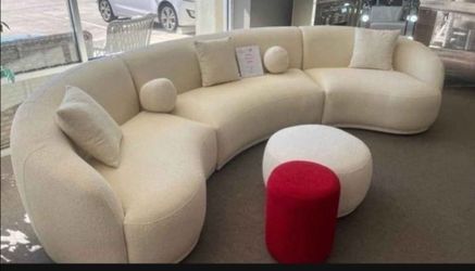 Beige Ivory Curved Sectional $60 down payment