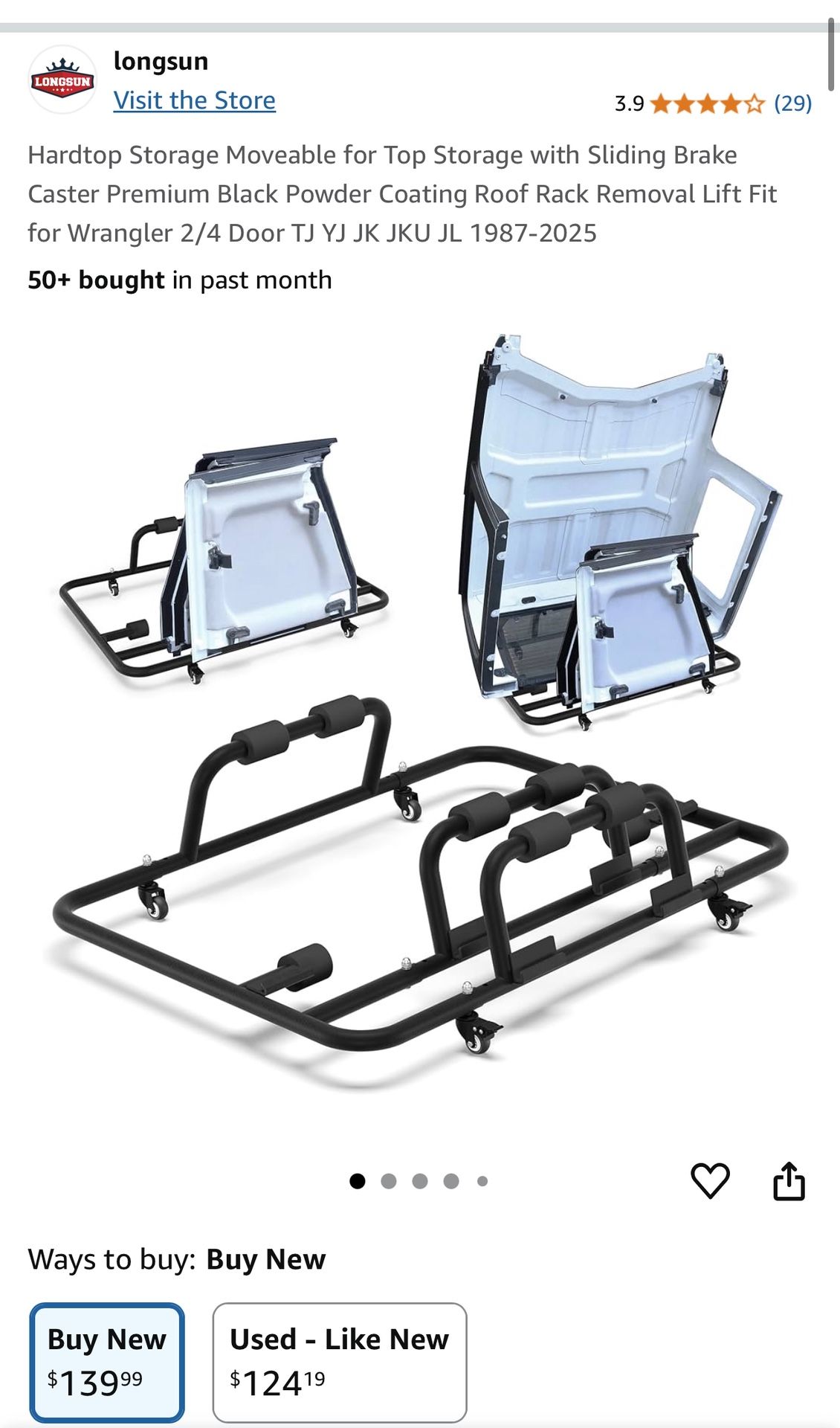 HARDTOP STORAGE MOVABLE - Jeep Wrangler