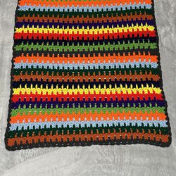 Handmade Rainbow Crochet Afghan Tribal Featival Blanket  Throw 46” X 36”