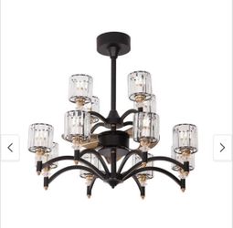 35"Luxury Crystal Matte Black Ceiling Fan with Remote Control