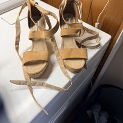 Steve Madden Tan Suede Cork Wedge Lace-Up Sandals