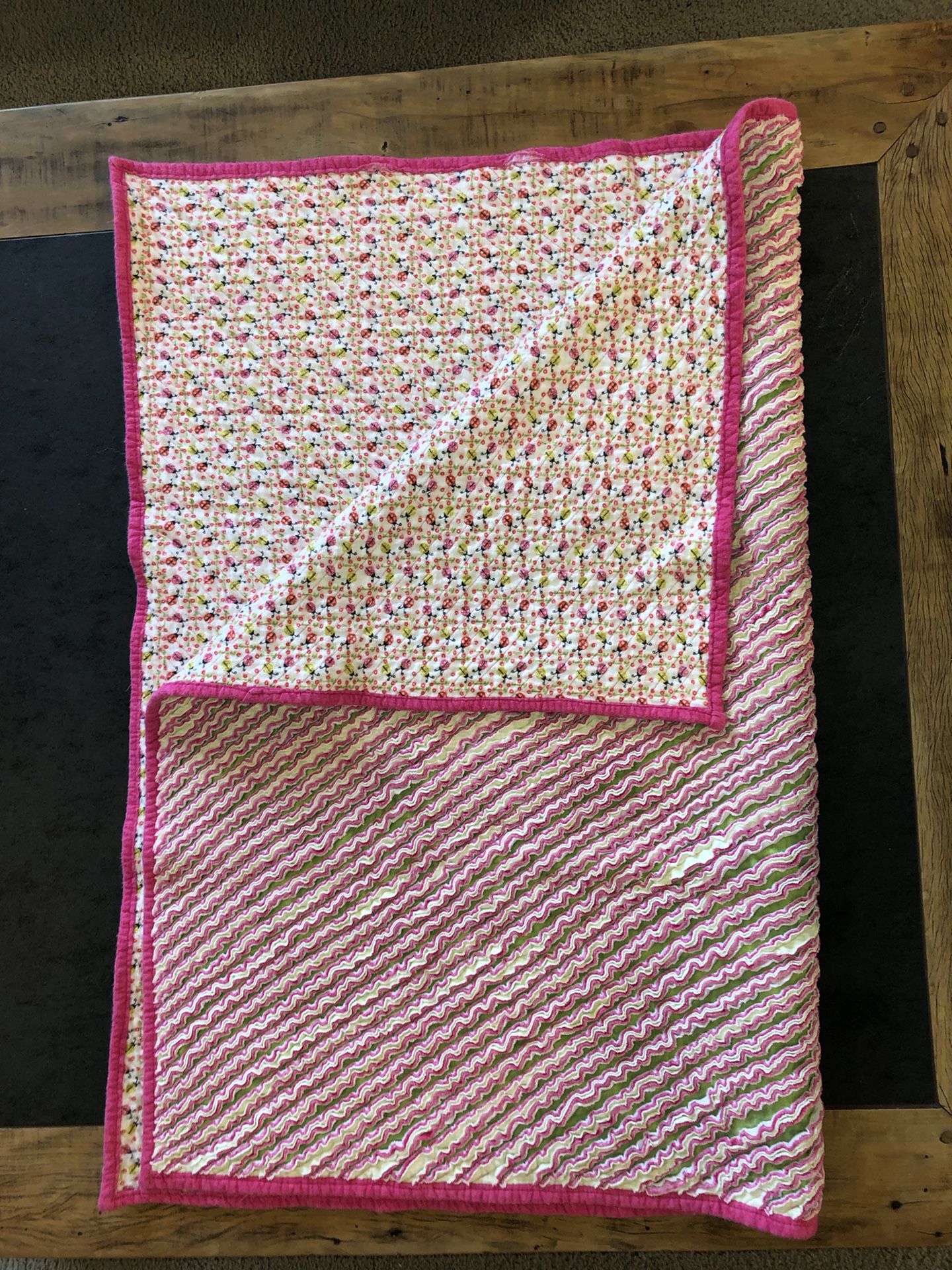 Baby Quilt Pink And Green Ruffles