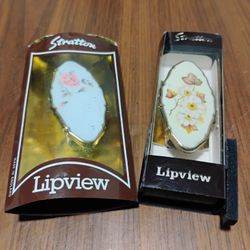 Stratton floral Lipview lip mirror, with brown leaves and white flowers, vintage lipstick holder with vanity mirror