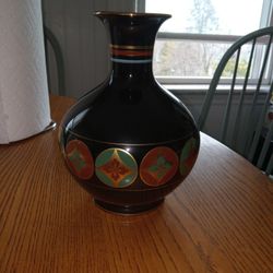 Vintage 70's Asian Enamel Glazed Floral Vase