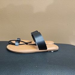 Leather Black Strap Brown Sole Flipflop Size-6
