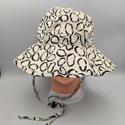 GOGO Women's Wide Brim Animal Print Beige/Black Sun Hat w/ ChinStrap OneSize