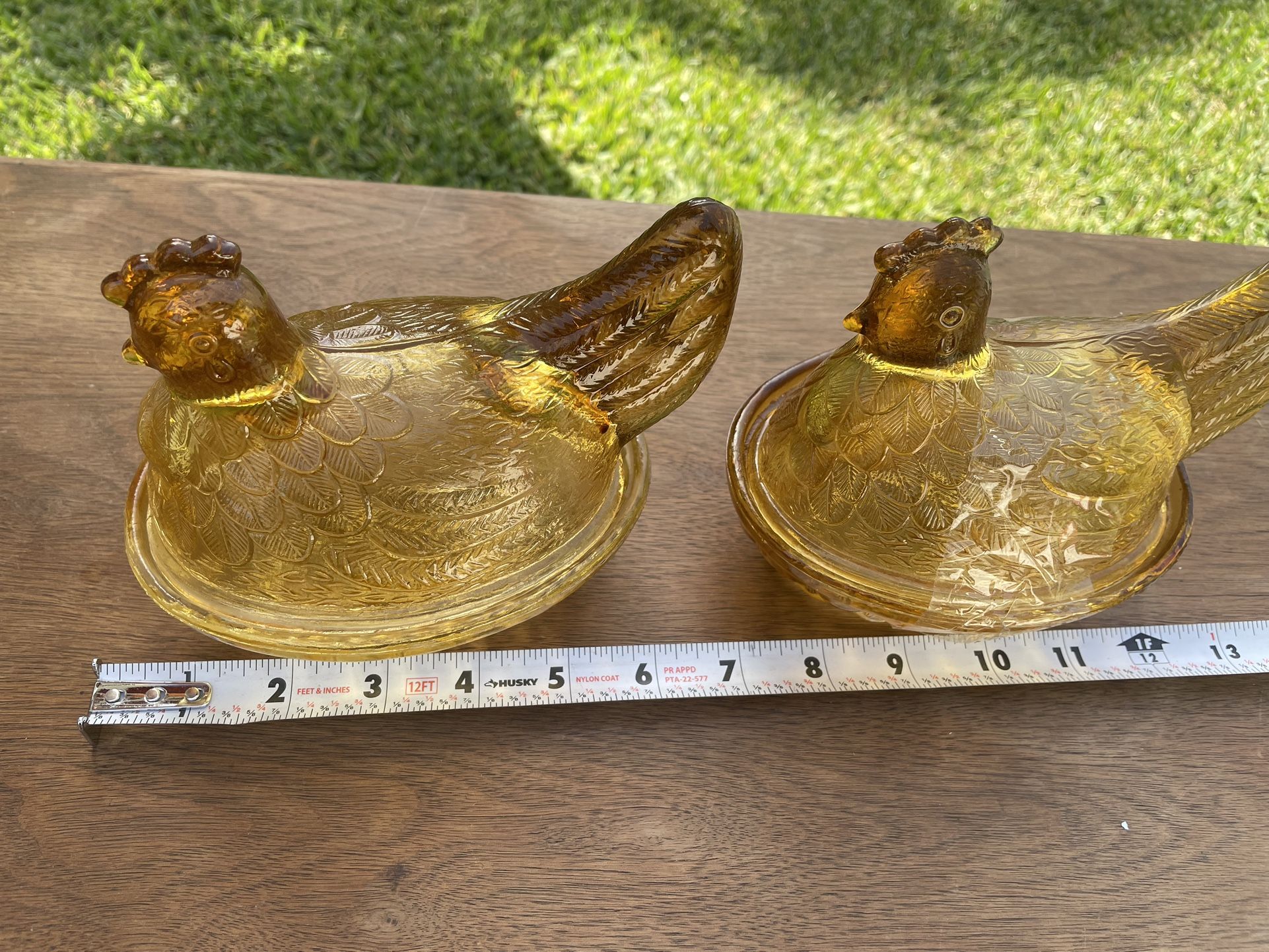 Vintage Golden Amber Glass Hen on Nest