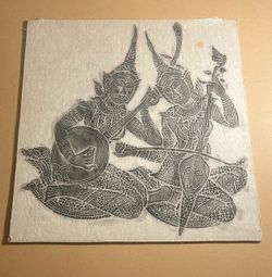 Hand Pulled Thai Temple Rubbing Celestial Musicians Museum Style Southeast Asian Wall Art