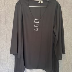 CATO BLACK BLOUSE With Silver Metal Detail - SIZE XL