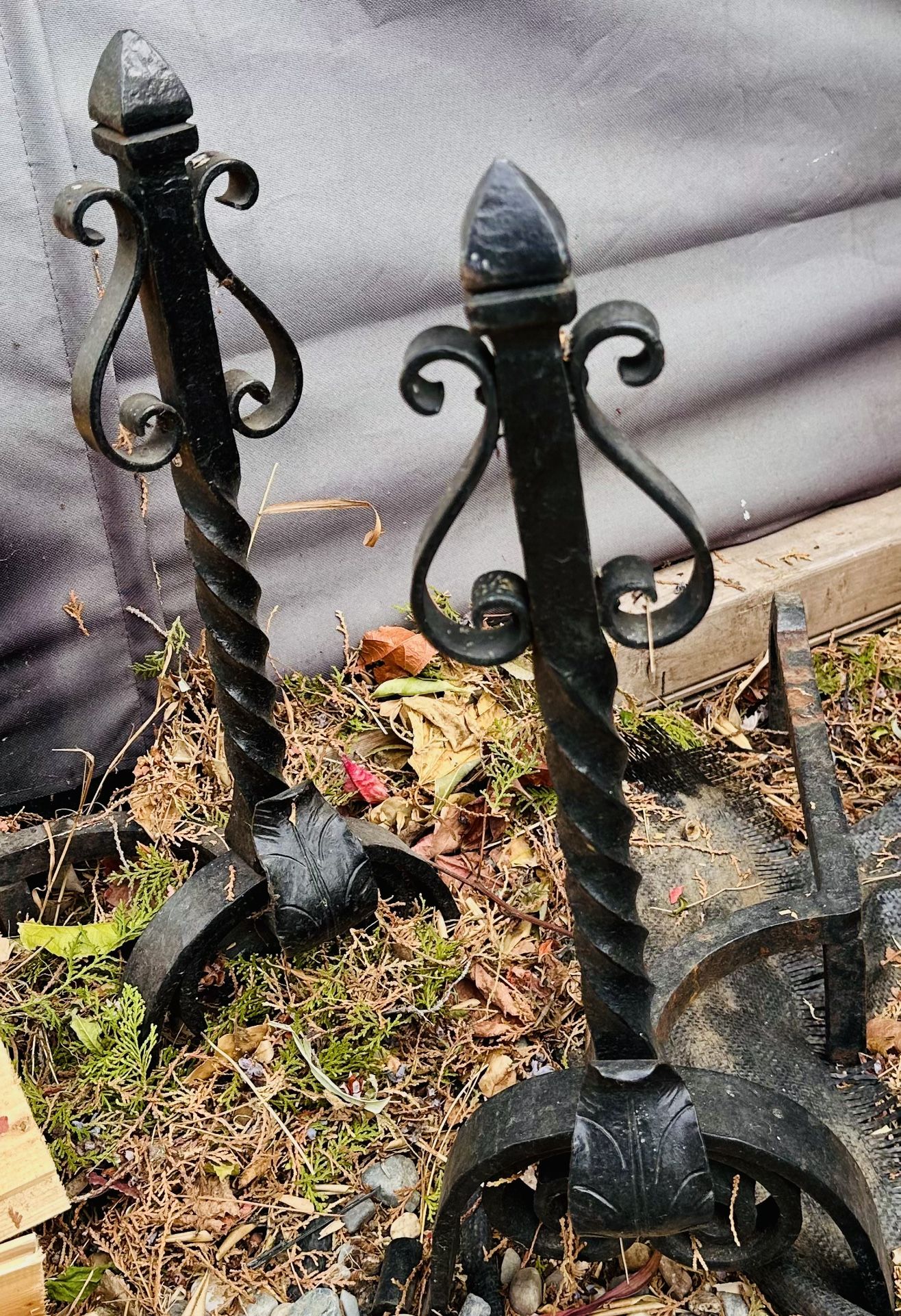 Vintage Spanish Wrought Iron Fireplace Andiron Black 17"