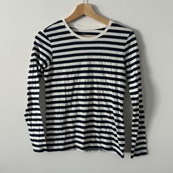 MUJI Navy Blue And White Striped Long Sleeve T-Shirt Size XS