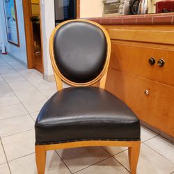 Italian-made Wooden Chair, Black Leather, Used, But Great Condit