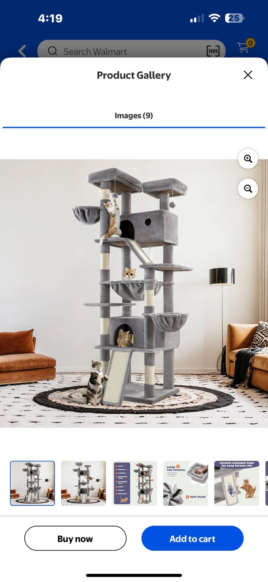 New in box Sifurni 81" Multi-Level Tall Cat Tree Tower for Large Cat with Cat Condo and Hammock, Scratching Post & Scratching Ramp, Grey , 1062592-3