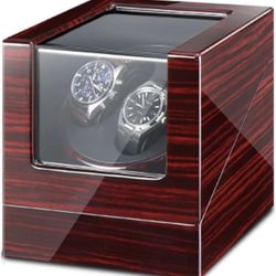 Double Watch Winder Box for Automatic Watches with Blue LED Light, AC Adapter and Battery Powered Piano Paint Exterior Watch Winder Display Watch Box
