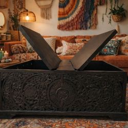 Boho Wood Carved Coffee Table