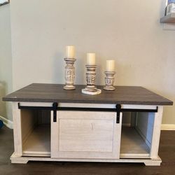 Wooden Coffee Table With Sliding Doors