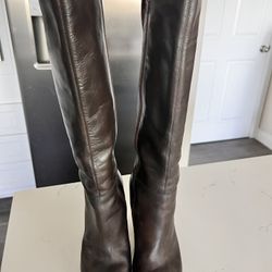 Dark Brown Leather knee -High Long Boots 
