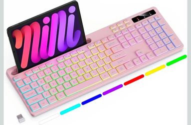 NEW Pink Wireless RGB Backlit Keyboard with Phone & Tablet Holder