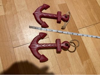 Rustic Red Anchor Wall Decor Set 2 Pair wood Nautical Home Accent