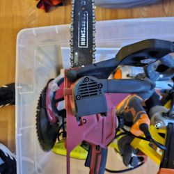 Power Tools. Cement Mixer, Chainsaw, Nail Gun, Handsaw