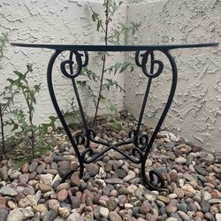 Vintage Wrought Iron glass top table / 21. Inches tall & 30 inch glass top