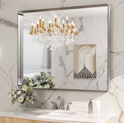 LOAAO 48x40 Inch Brushed Nickel Bathroom Mirror