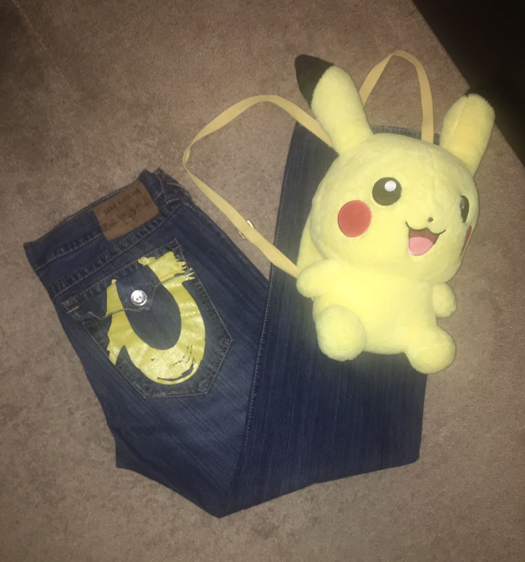 True Religion Vintage Yellow Horseshoe w Pikatchu Backpack