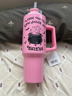 Pink Halloween Tumbler with Straw and Handle
