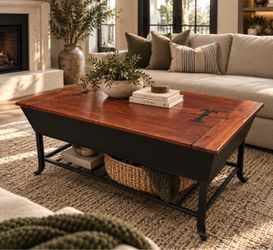 Hand-Refinished Farmhouse Coffee Table - Solid Wood, Flip-Top Storage