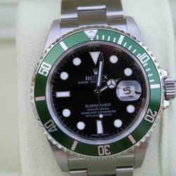 ROLEX SS GREEN SUBMARINER 16610LV 50TH ANNIVERSARY SUB LV M SERIAL NIB - T9333