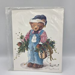 New Victorian Christmas Bear Snowman Overalls Art Print Peggy Abrams 8"x 10"