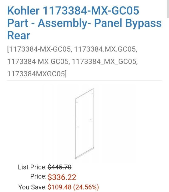 Kohler Glass Door Panel Replacement  1173384-MX-GC05