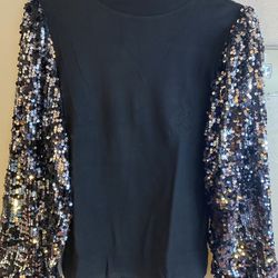 Anna-Kaci Mock Neck Sequin Tops For Women Party Sparkle Glitter Puff Sleeve Blous Sweatshirt,