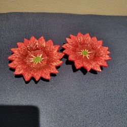Vintage Hand Painted Poinsettia Jewelry/ Soap/ashtray  Dish