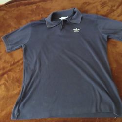 Adidas Adult L Collared 4 Button Blue Vintage Polo Shirt 70s 80s (READ)