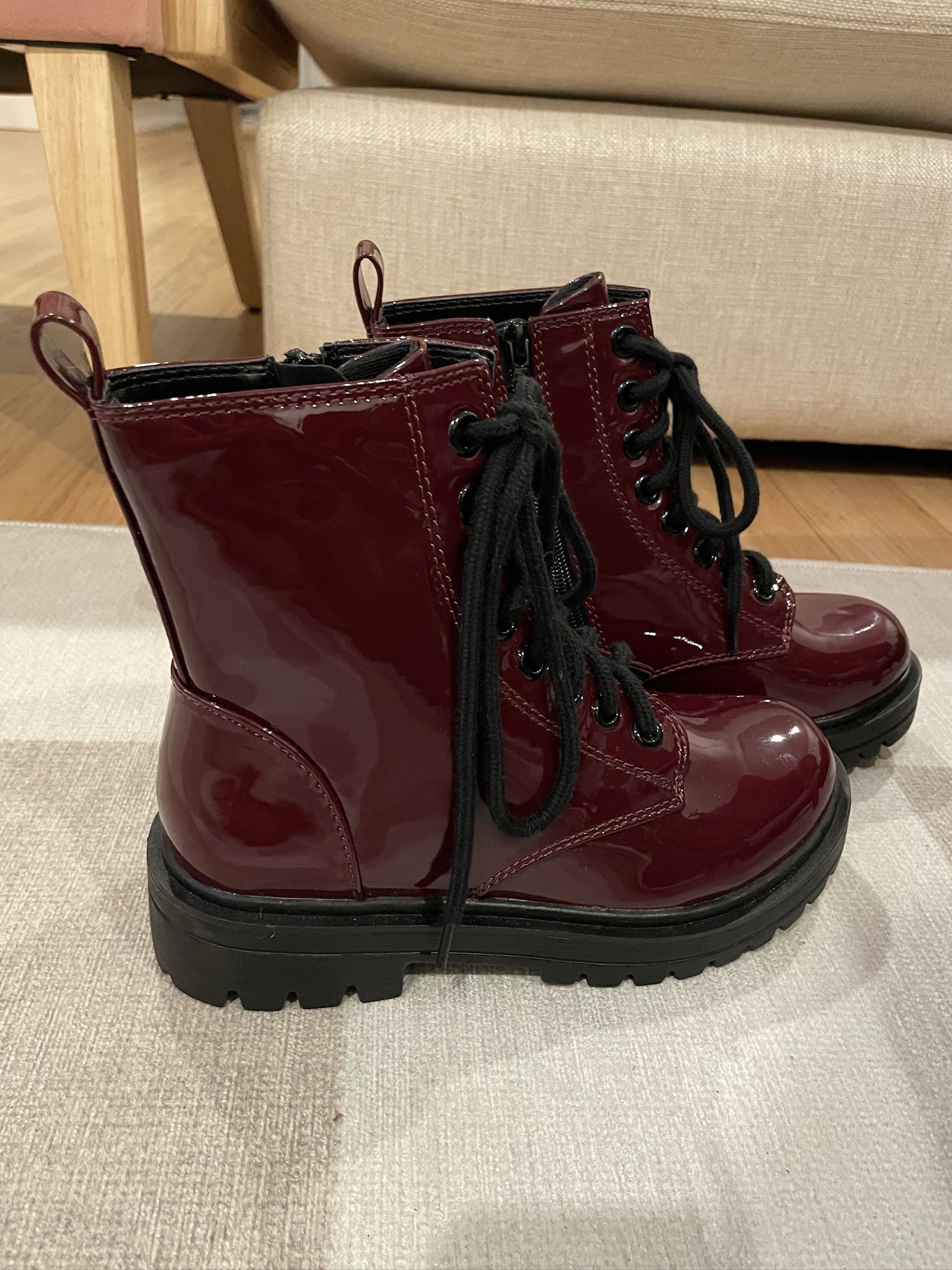 New Burgundy Combat Boots - Size 6.5