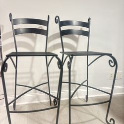 Two Black Cast Iron Barstools - 29” Seat Height 