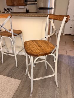 White and Natural Wood Tall Bar Chairs