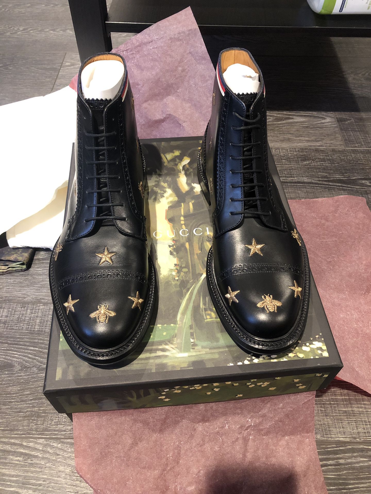 Gucci Boots Gucci Leather Embroidered Brogue Boot Black.
