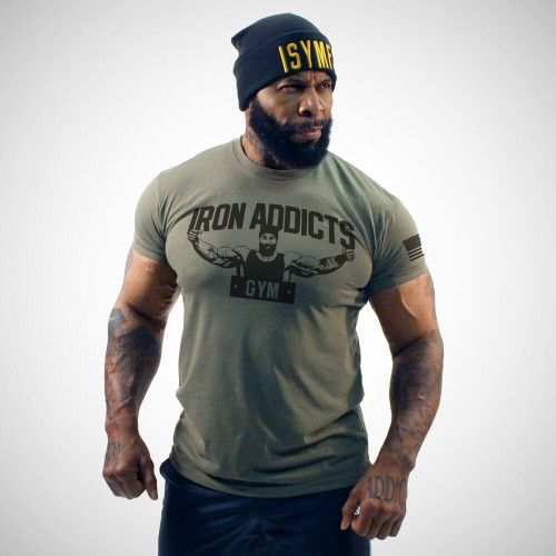 Iron Addicts C.T. Fletcher Gym: AG Logo Sleeve Buster [M] T-Shirt Military Green