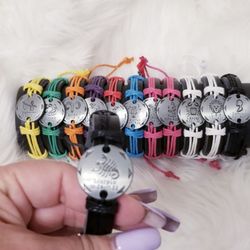 Zodiac Leather Adjustable Bracelet Astrology Birth Sign Horoscope Men Women New.