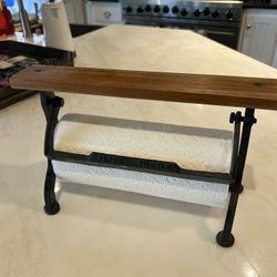 Rustic Wood & Cast Iron Paper Towel Holder
