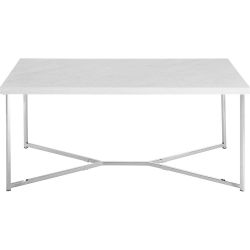 42" Mid Century Modern Y Leg Coffee Table White Faux Marble/Chrome
