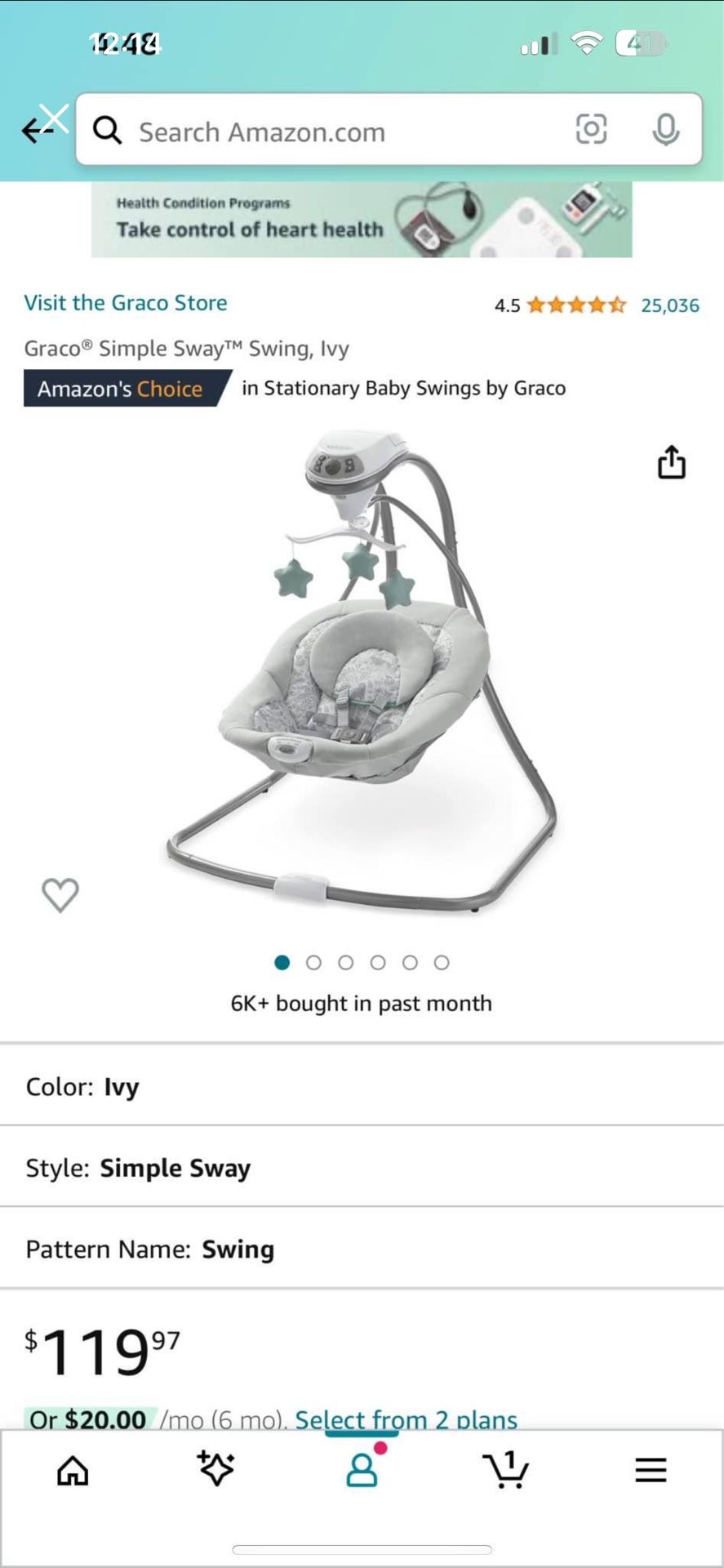 Graco® Simple Sway™ Swing, Ivy - used ONCE