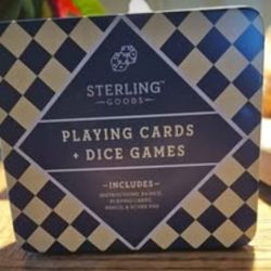 Sterling Goods Playing Cards + Dice Games travel set. Metal box